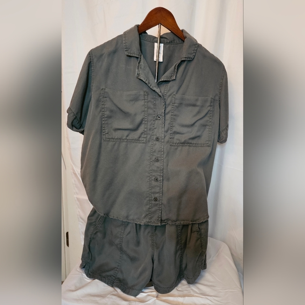 Member’s Mark Tencel Button Up Shirt & Shorts Set Olive Green - Size S/M